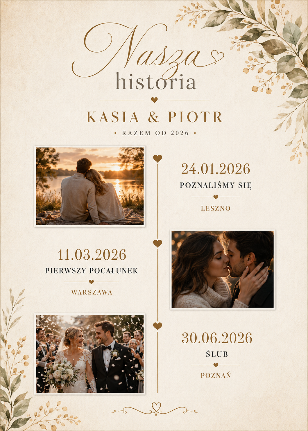 Romantic Modern – personalizowany plakat Nasza Historia ze zdjęciami