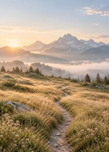 Alpejska ścieżka o wschodzie słońca