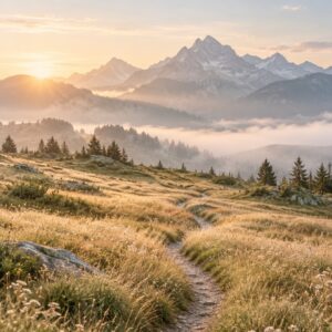 Alpejska ścieżka o wschodzie słońca – plakat krajobrazowy MINNLA