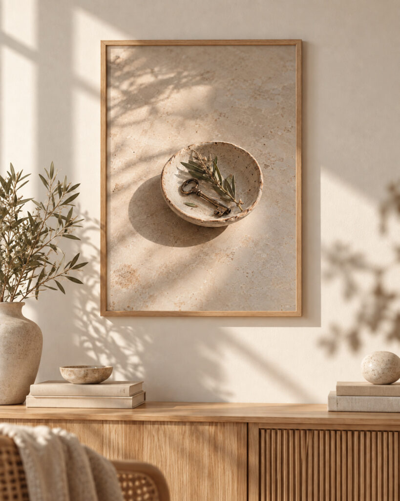 Antyczny klucz w ceramicznej misie — wizualizacja we wnętrzu