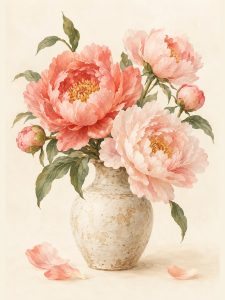 Piwonie w wazonie – plakat botaniczny Minnla