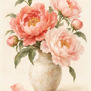 Piwonie w wazonie – plakat botaniczny Minnla