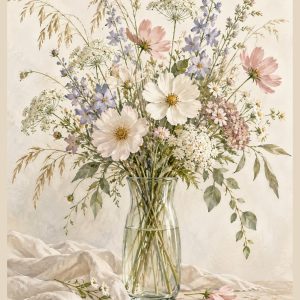 Polny bukiet w szkle – plakat botaniczny Minnla